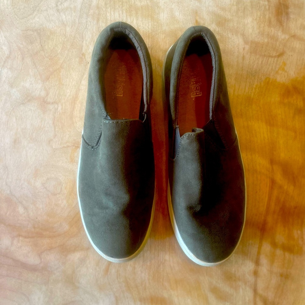 Army Green slip-on faux suede sneakers